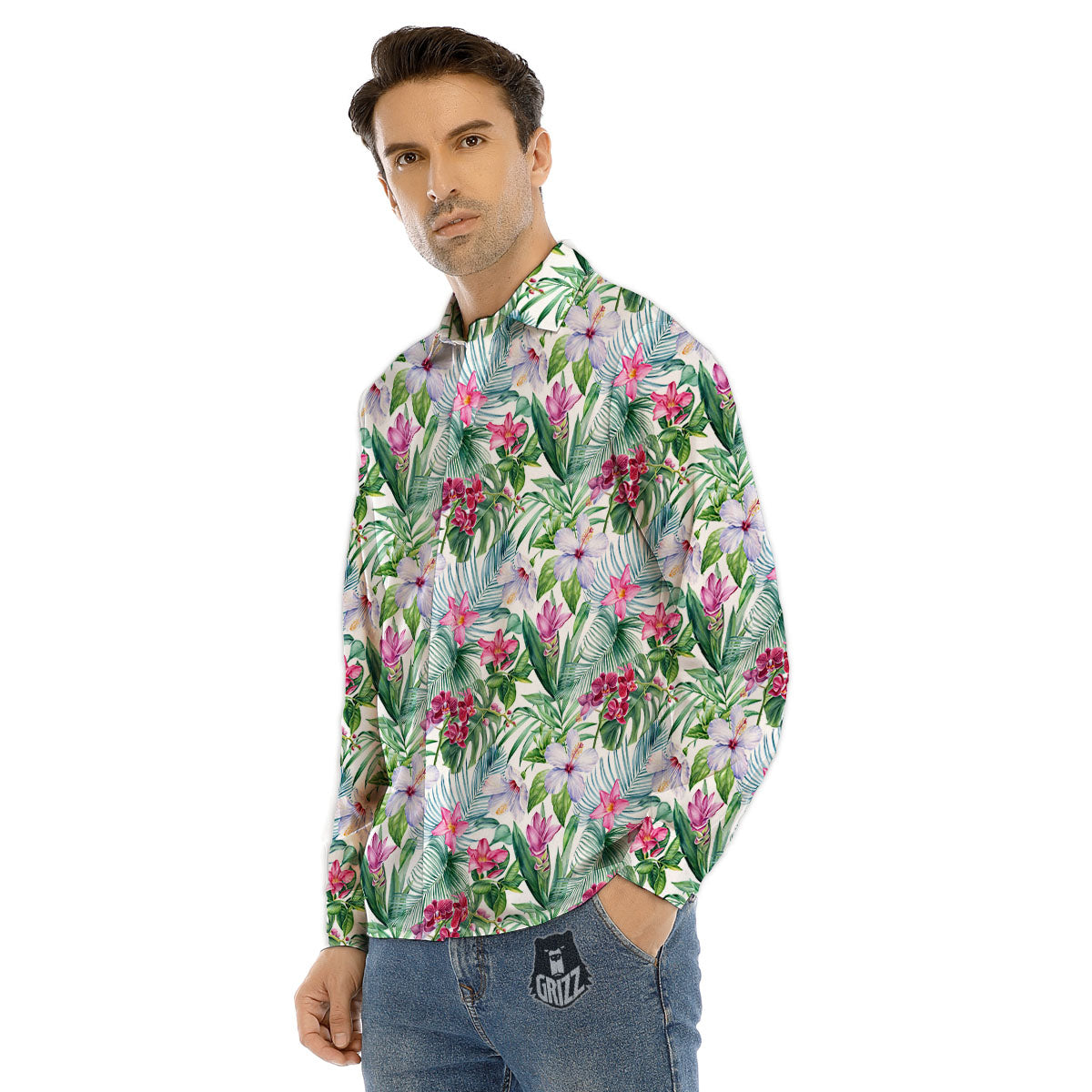 Monstera Hawaii Hibiscus Print Pattern Men's Dress Shirts-grizzshop