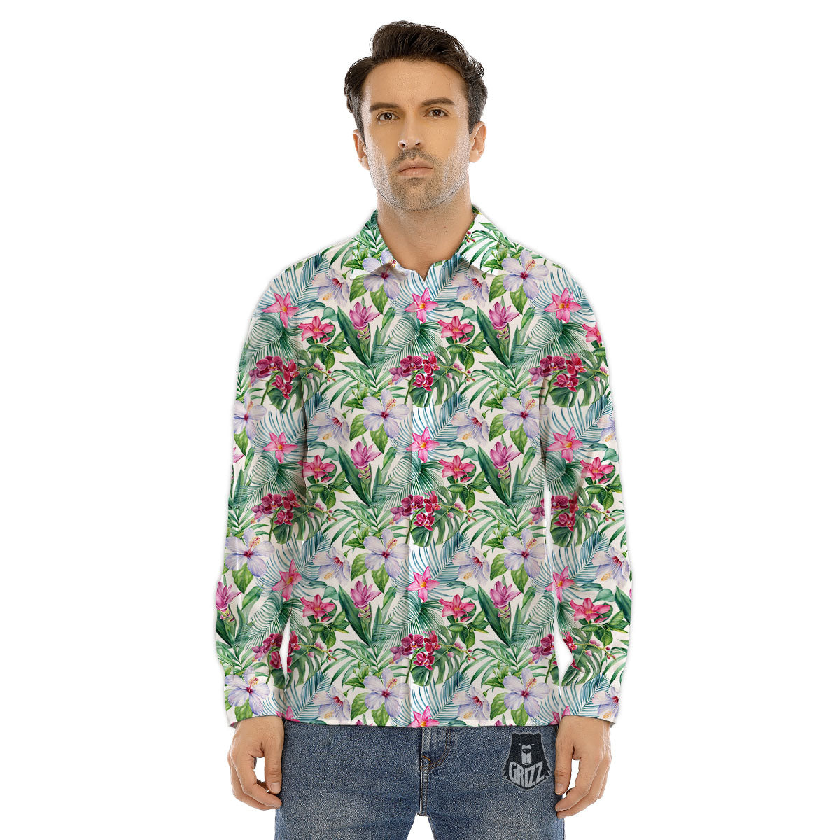 Monstera Hawaii Hibiscus Print Pattern Men's Dress Shirts-grizzshop