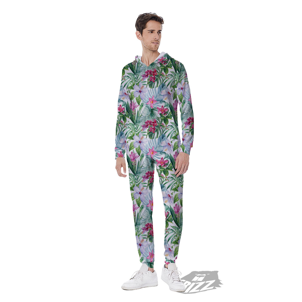 Monstera Hawaii Hibiscus Print Pattern Men's Jumpsuit-grizzshop