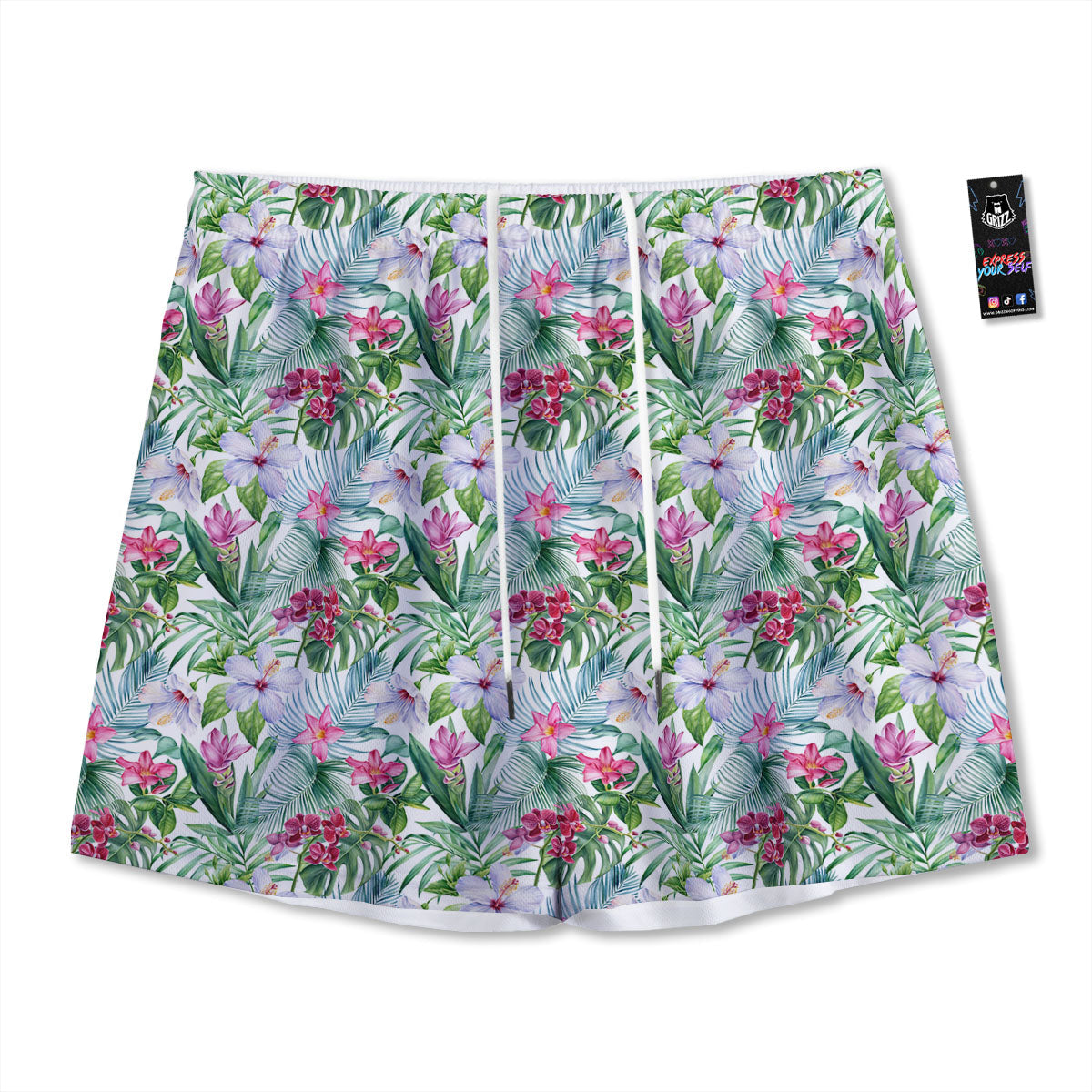 Monstera Hawaii Hibiscus Print Pattern Mesh Shorts
