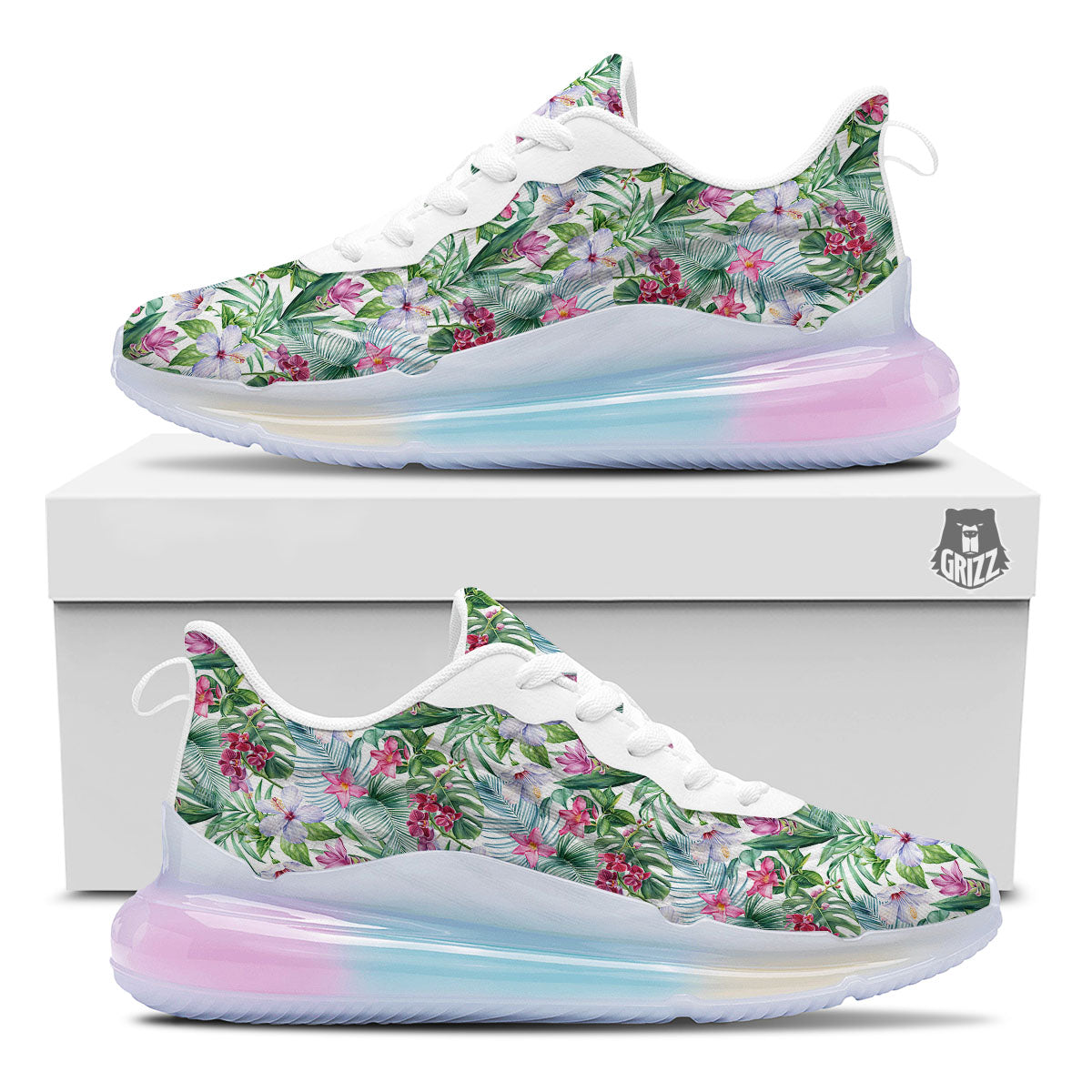 Monstera Hawaii Hibiscus Print Pattern Running Sneakers-grizzshop