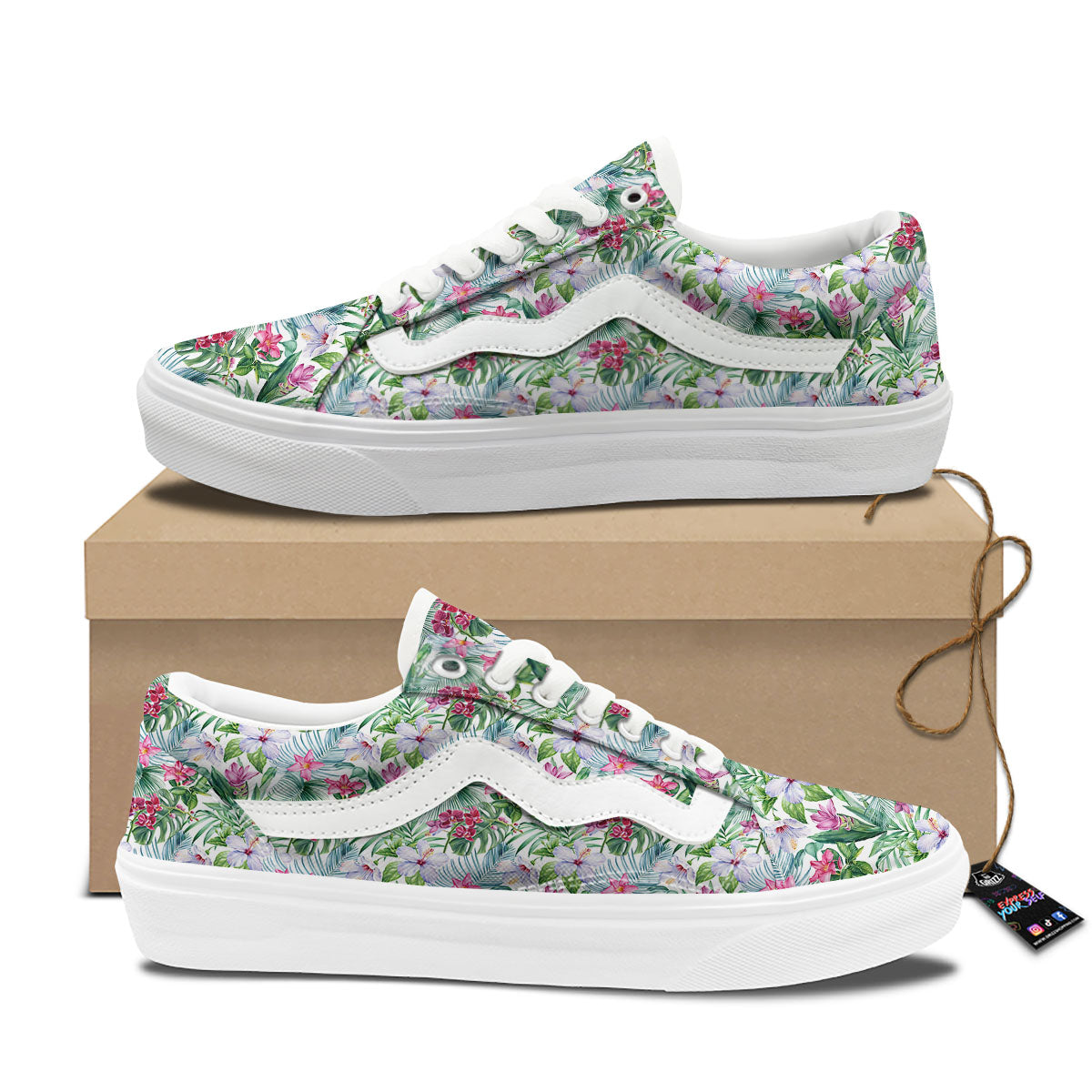 Monstera Hawaii Hibiscus Print Pattern Skate Shoes-grizzshop
