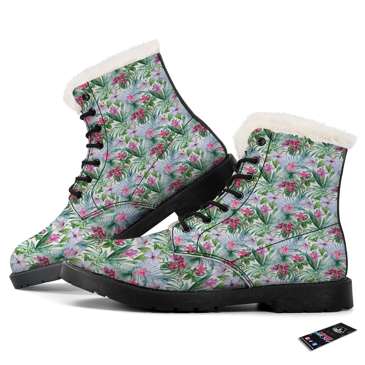 Monstera Hawaii Hibiscus Print Pattern Winter Boots-grizzshop