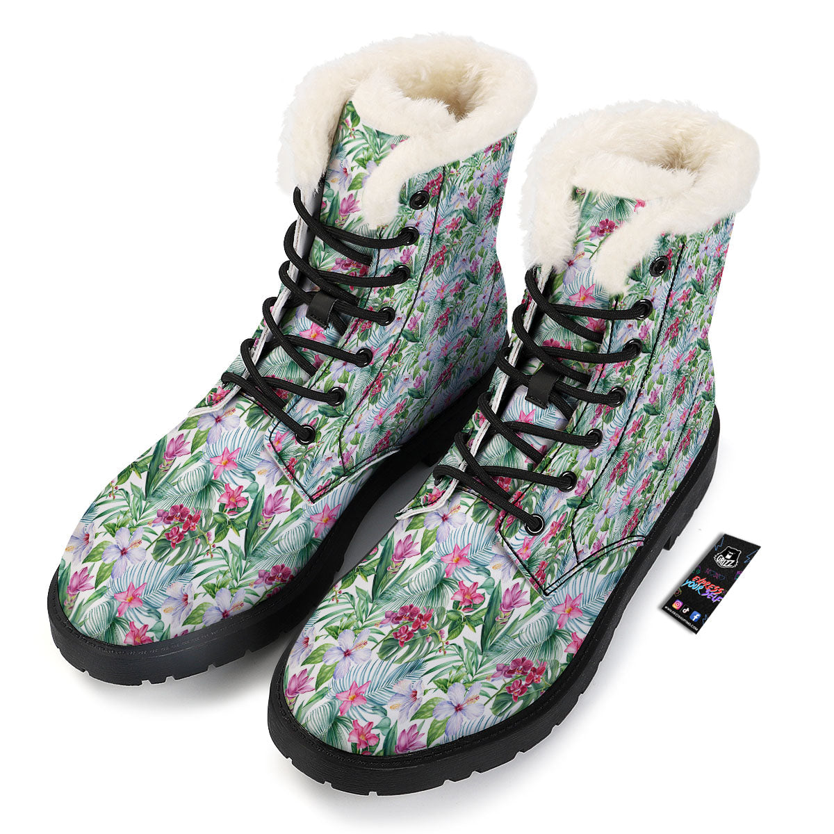 Monstera Hawaii Hibiscus Print Pattern Winter Boots-grizzshop