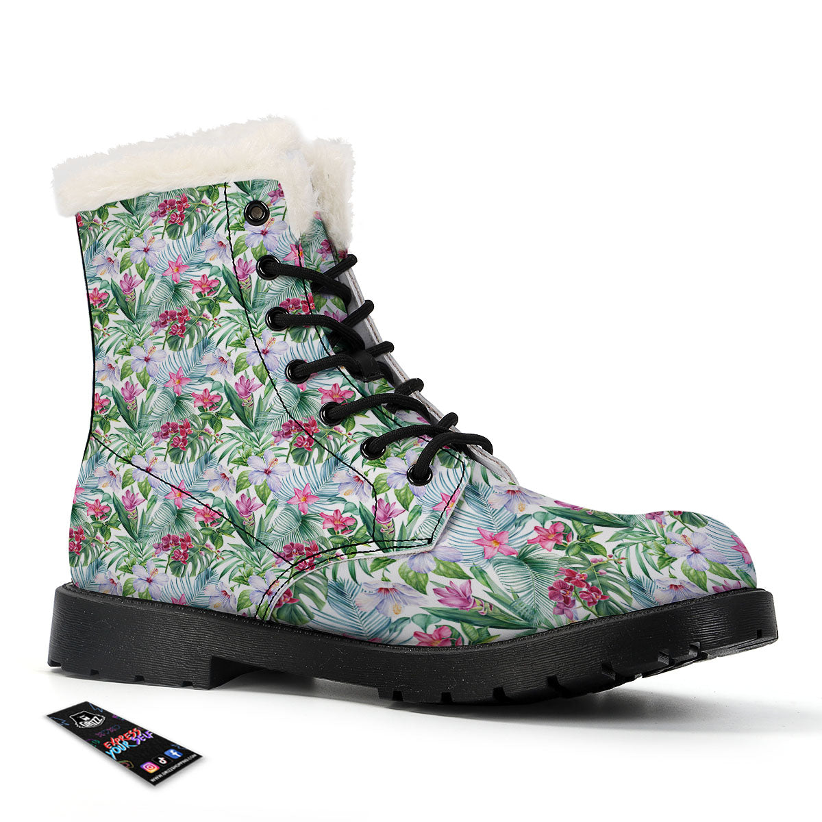 Monstera Hawaii Hibiscus Print Pattern Winter Boots-grizzshop