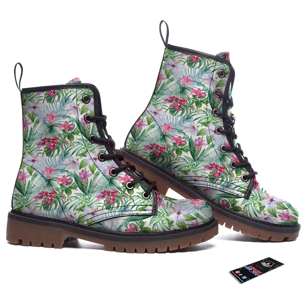 Monstera Hawaii Hibiscus Print Pattern Work Boots-grizzshop