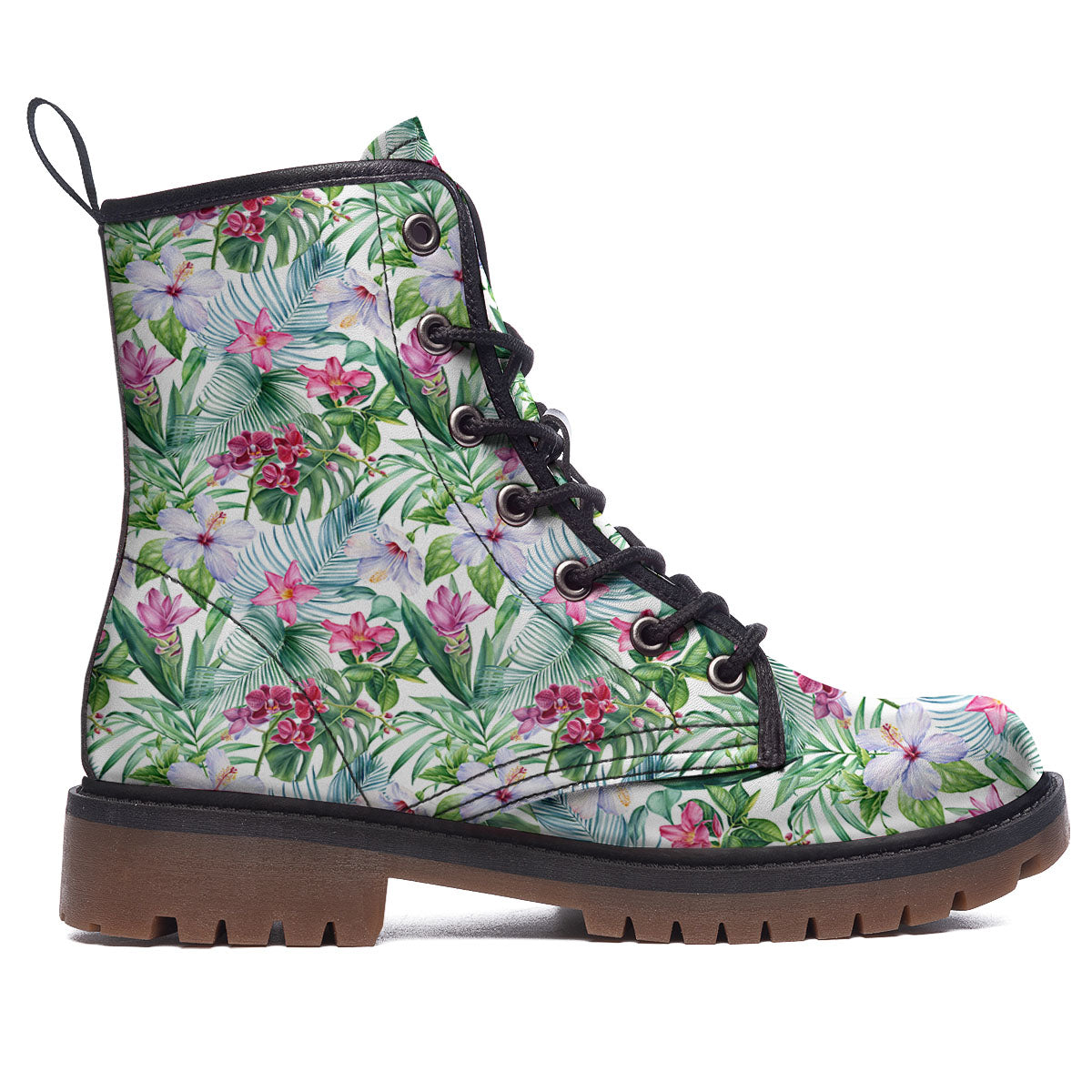 Monstera Hawaii Hibiscus Print Pattern Work Boots-grizzshop