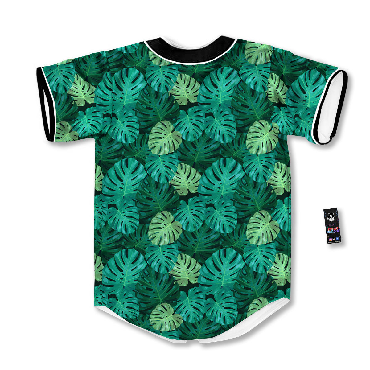 Monstera Leaf Green Print Baseball Jersey-grizzshop