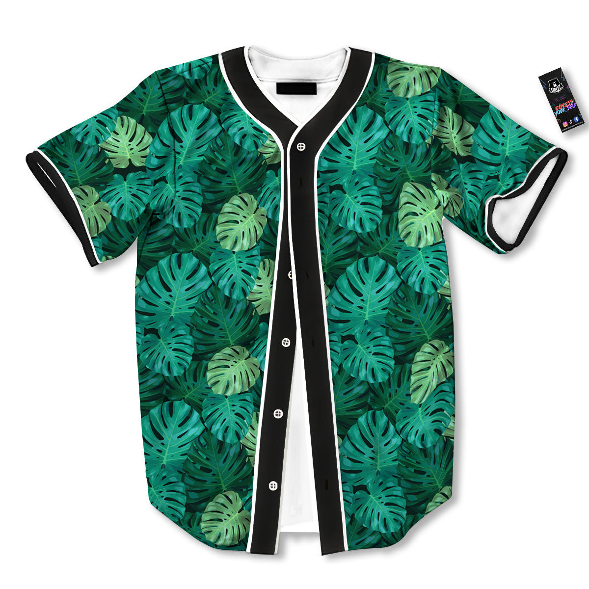 Monstera Leaf Green Print Baseball Jersey-grizzshop