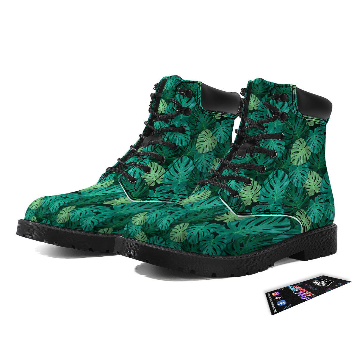 Monstera Leaf Green Print Boots-grizzshop
