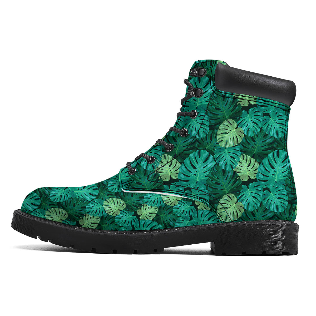 Monstera Leaf Green Print Boots-grizzshop