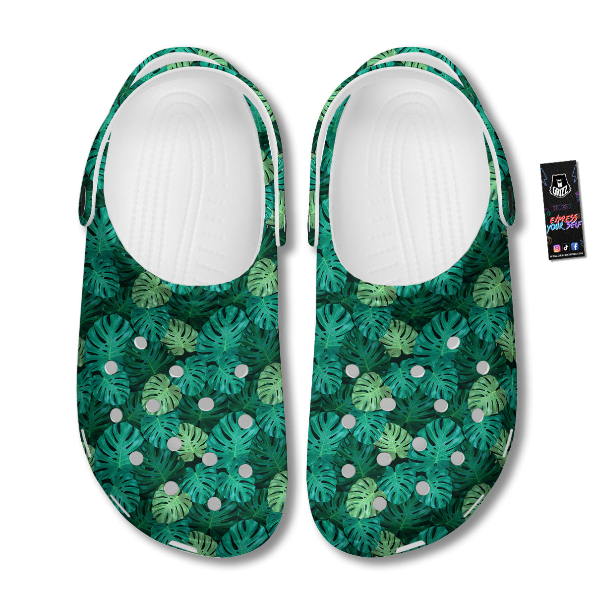 Monstera Leaf Green Print Clog-grizzshop