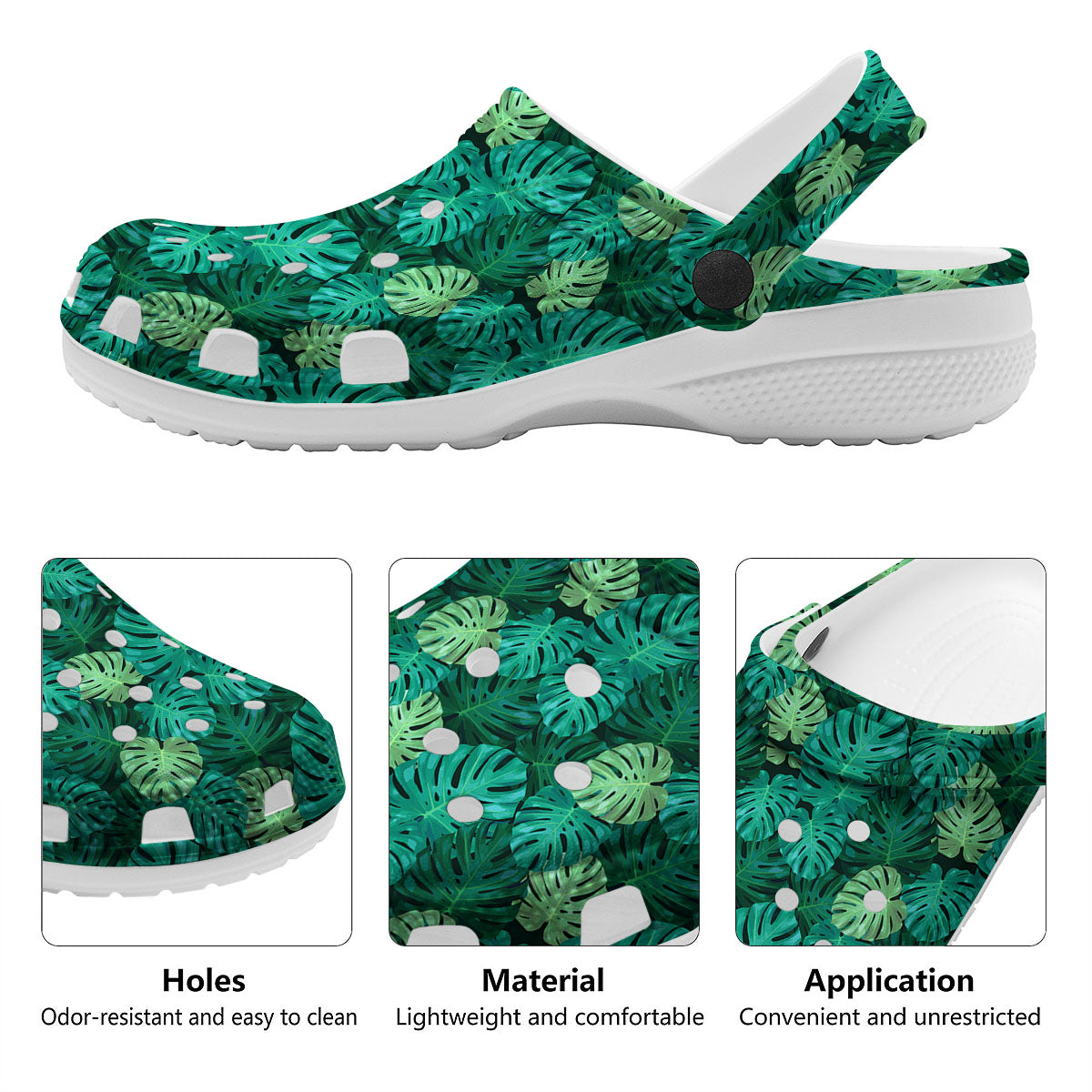 Monstera Leaf Green Print Clog-grizzshop