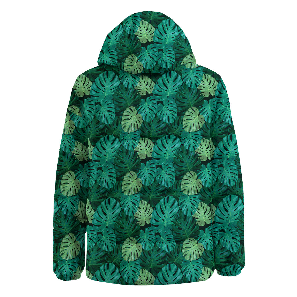 Monstera Leaf Green Print Down Jacket-grizzshop