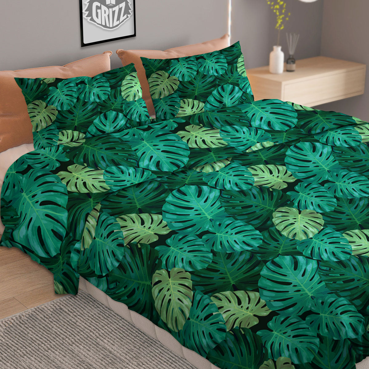 Monstera Leaf Green Print Duvet Cover Bedding Set