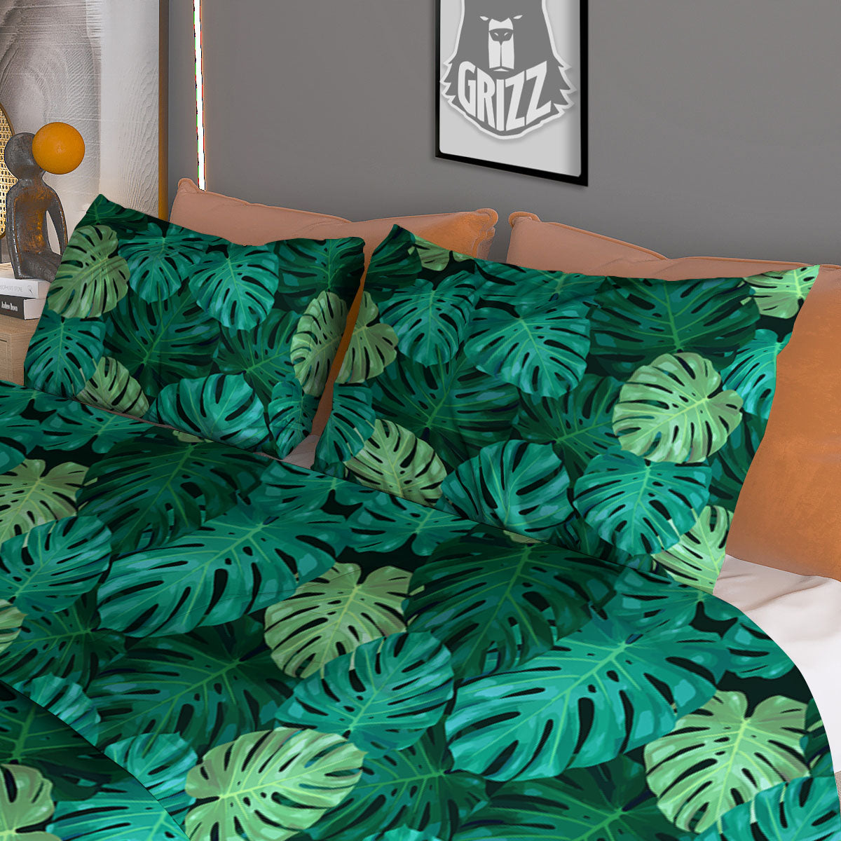 Monstera Leaf Green Print Duvet Cover Bedding Set