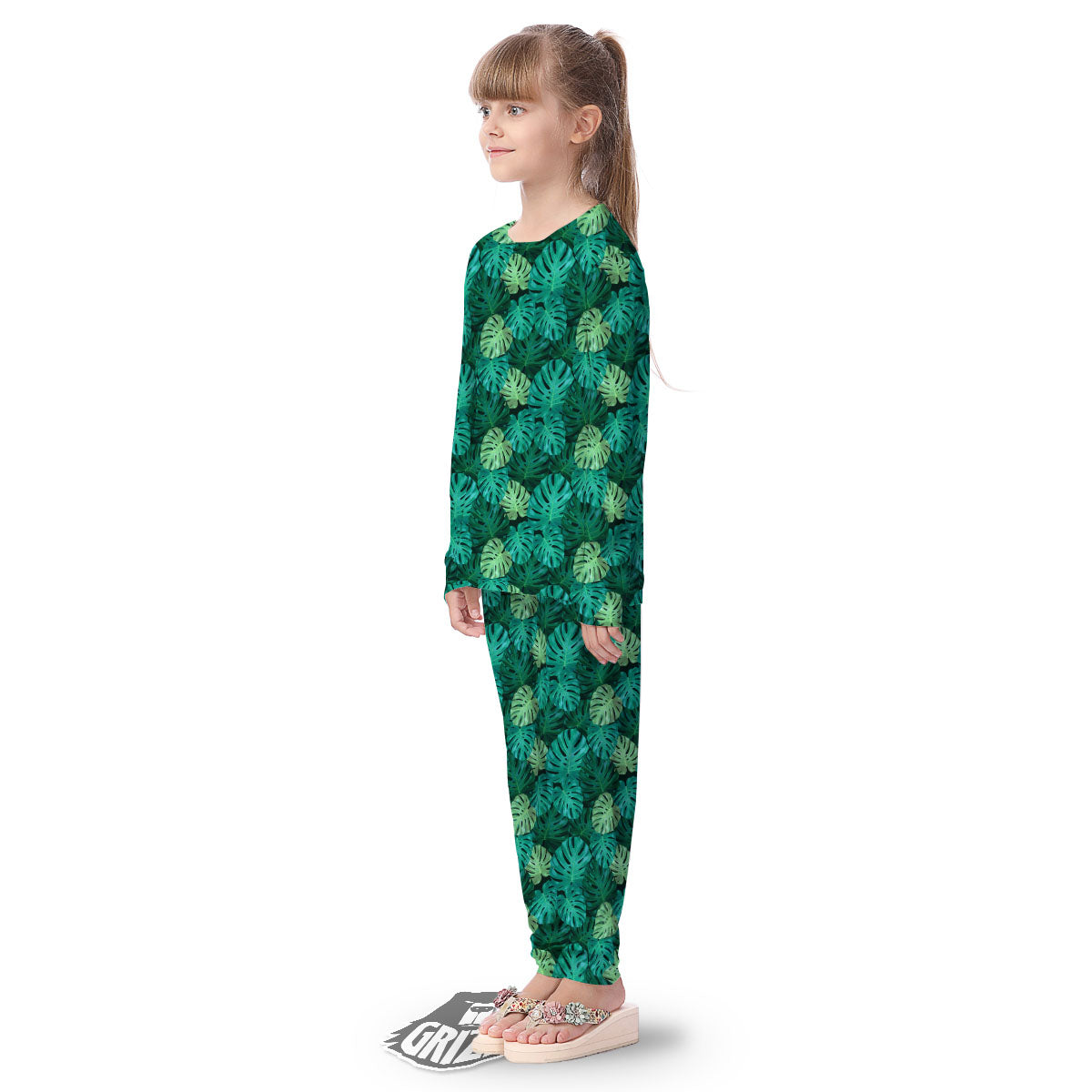 Monstera Leaf Green Print Kid's Pajamas-grizzshop