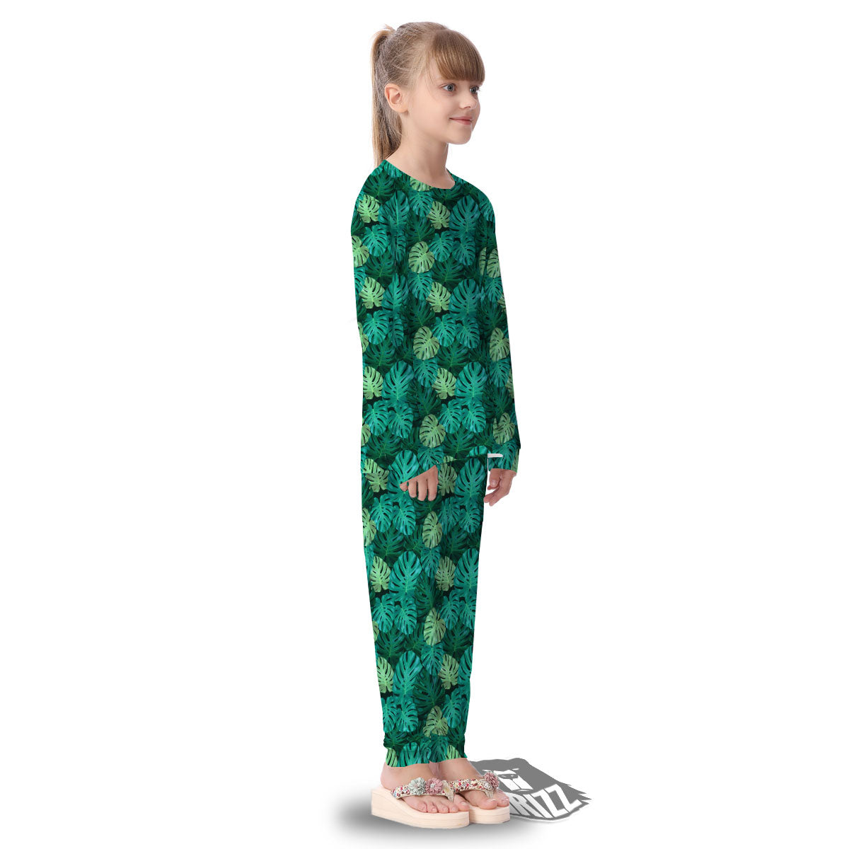 Monstera Leaf Green Print Kid's Pajamas-grizzshop