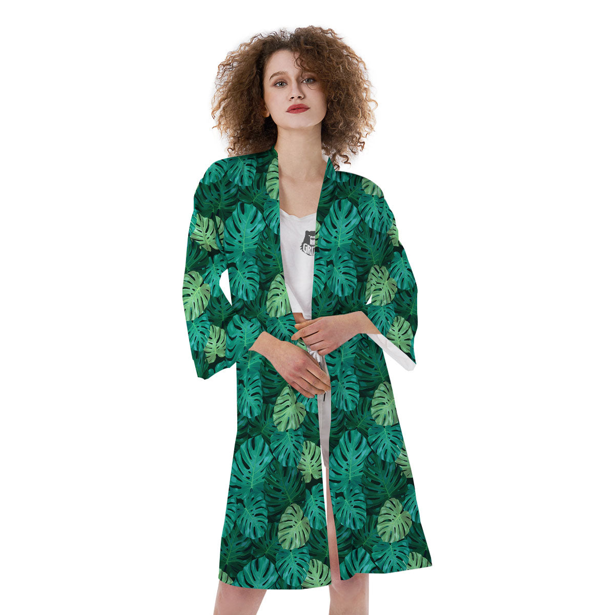 Monstera Leaf Green Print Kimono-grizzshop