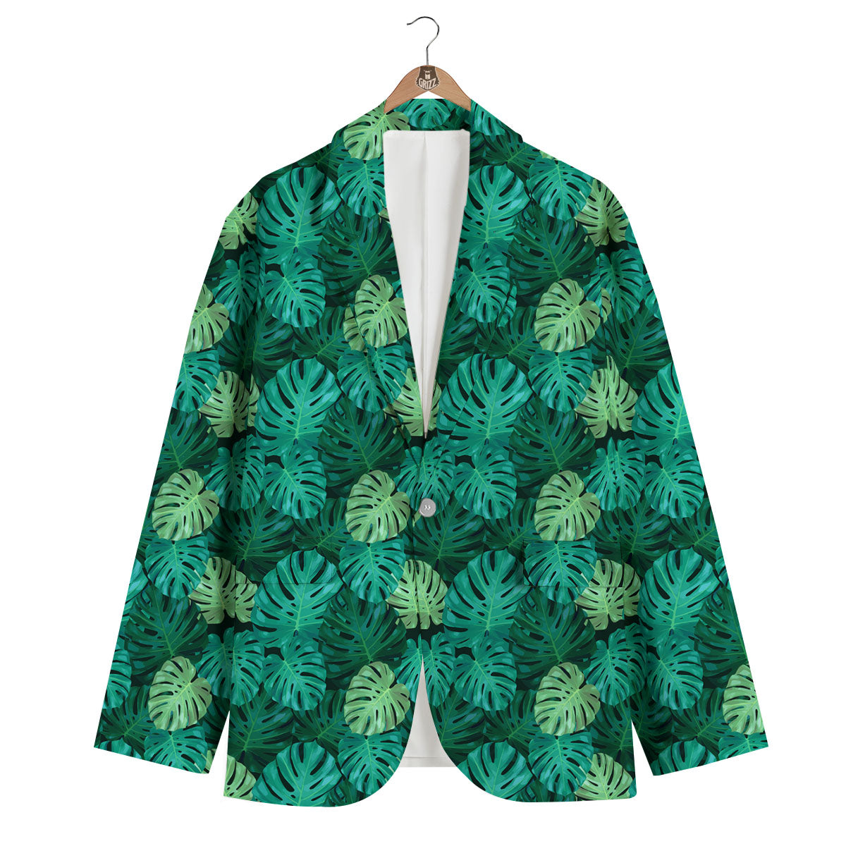 Monstera Leaf Green Print Men's Blazer-grizzshop