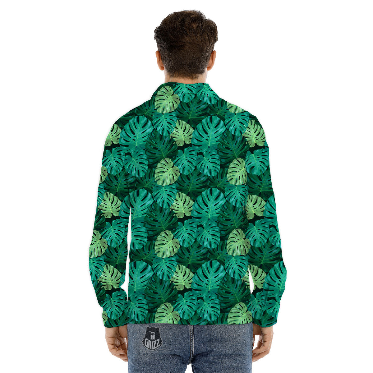 Monstera Leaf Green Print Men's Dress Shirts-grizzshop