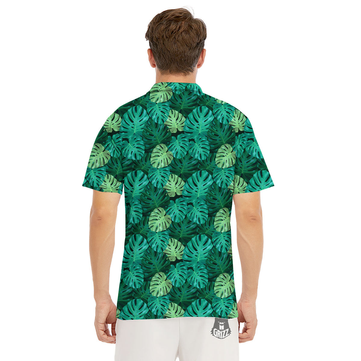 Monstera Leaf Green Print Men's Golf Shirts-grizzshop