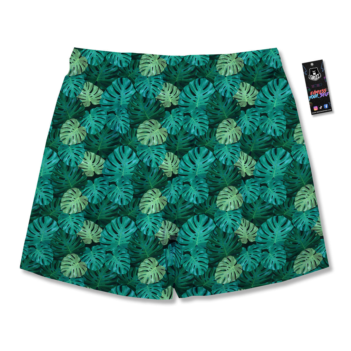Monstera Leaf Green Print Men's Running Shorts-grizzshop