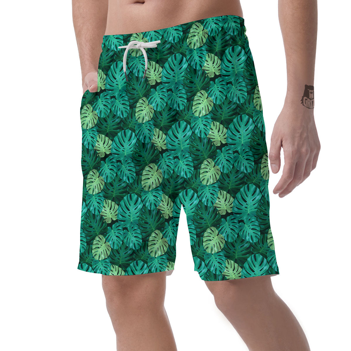Monstera Leaf Green Print Men's Shorts-grizzshop
