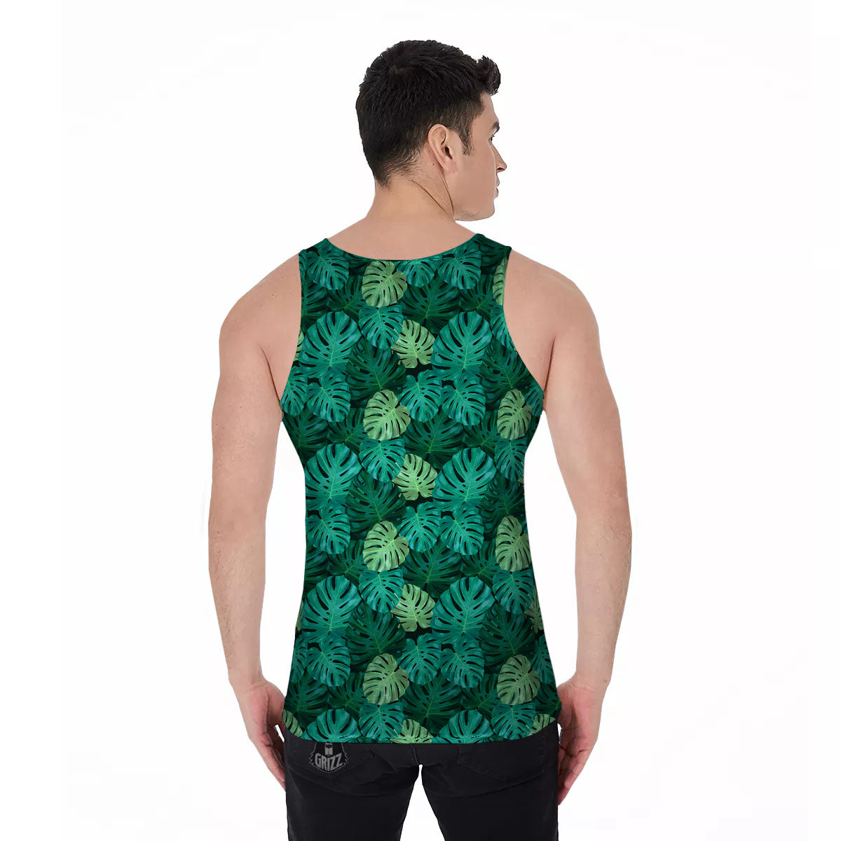 Monstera Leaf Green Print Men's Tank Top-grizzshop