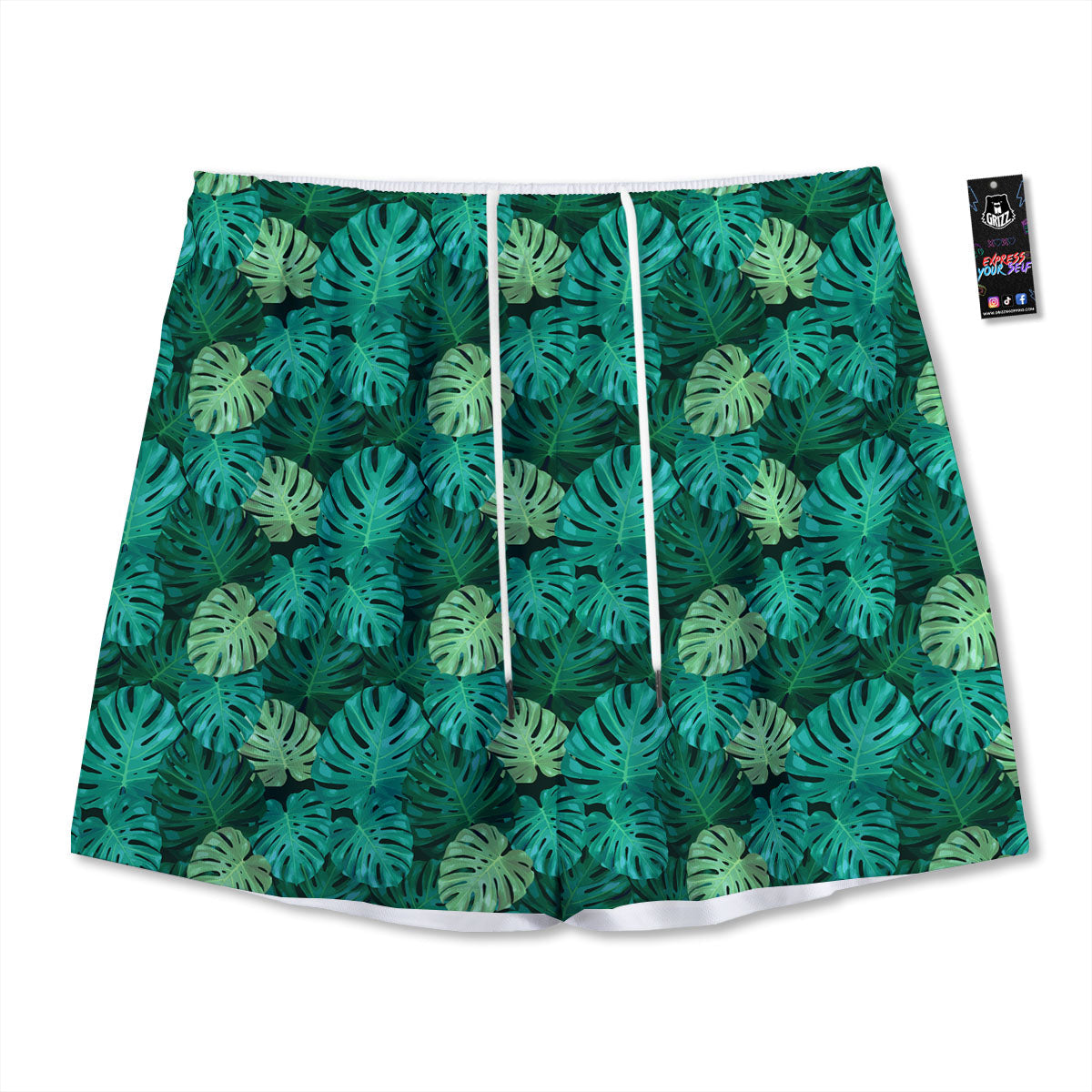 Monstera Leaf Green Print Mesh Shorts