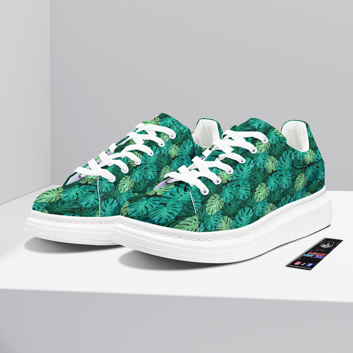 Monstera Leaf Green Print Platform Shoes-grizzshop