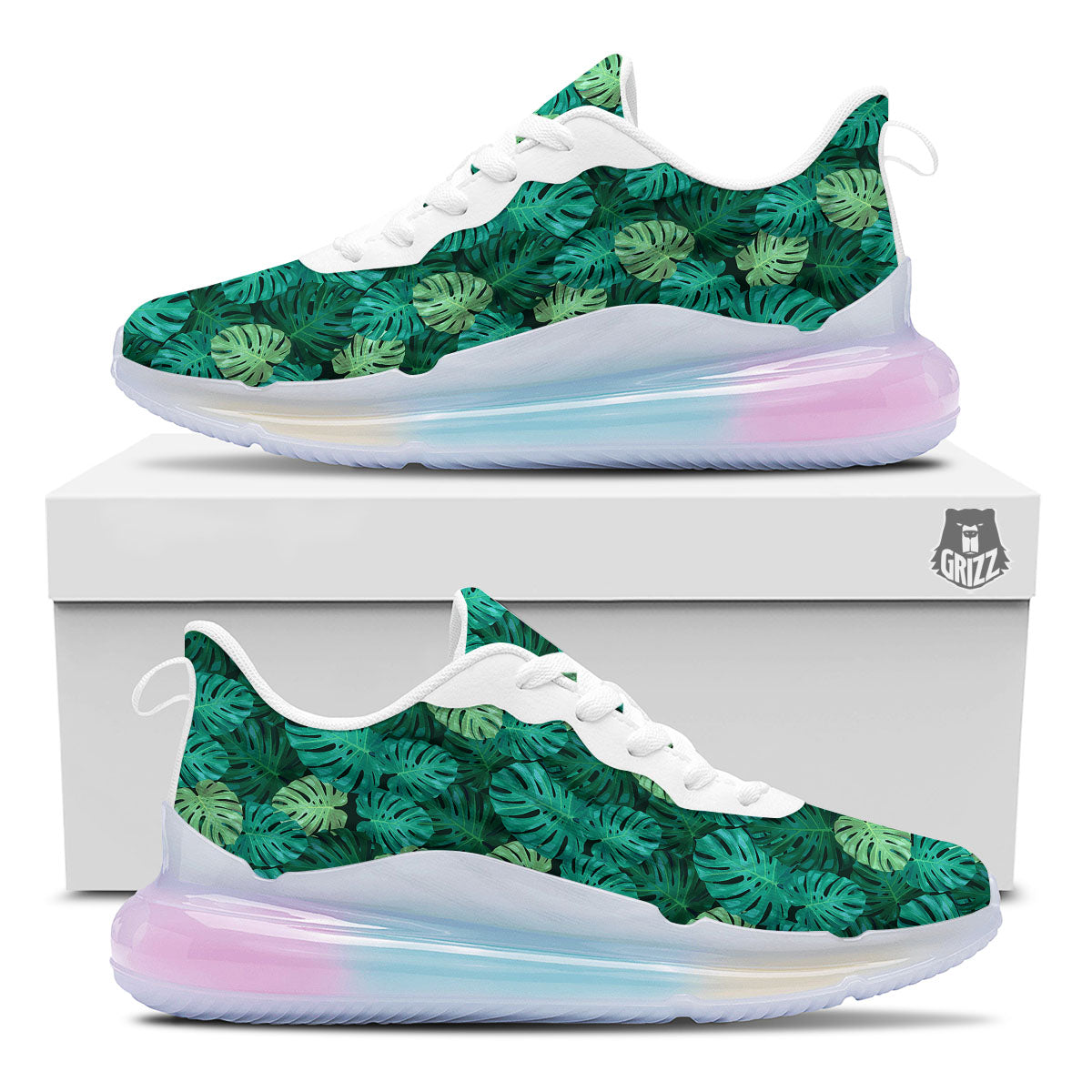 Monstera Leaf Green Print Running Sneakers-grizzshop
