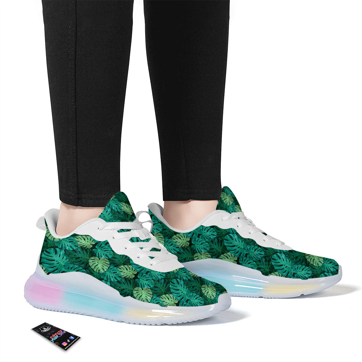Monstera Leaf Green Print Running Sneakers-grizzshop