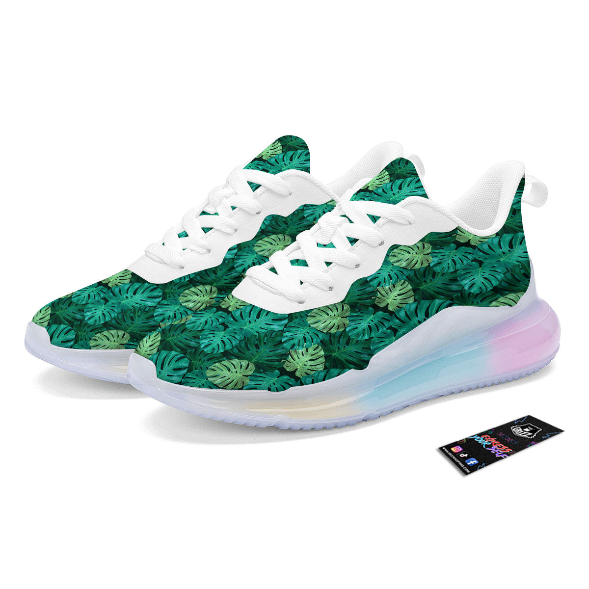 Monstera Leaf Green Print Running Sneakers-grizzshop