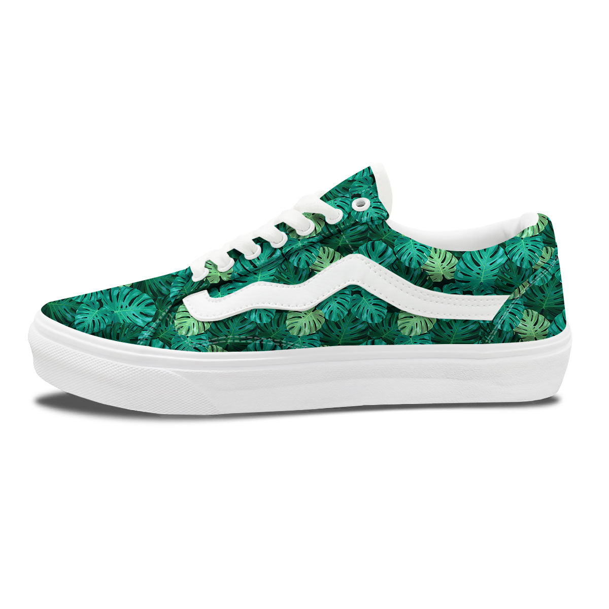 Monstera Leaf Green Print Skate Shoes-grizzshop