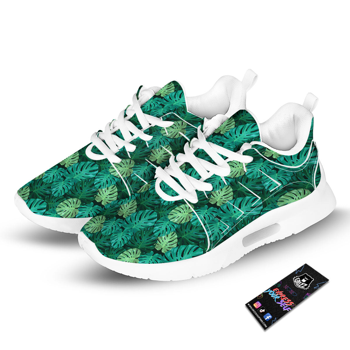 Monstera Leaf Green Print Tennis Shoes-grizzshop