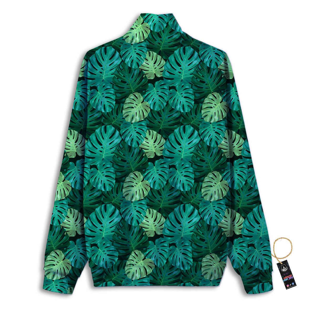 Monstera Leaf Green Print Track Jacket-grizzshop