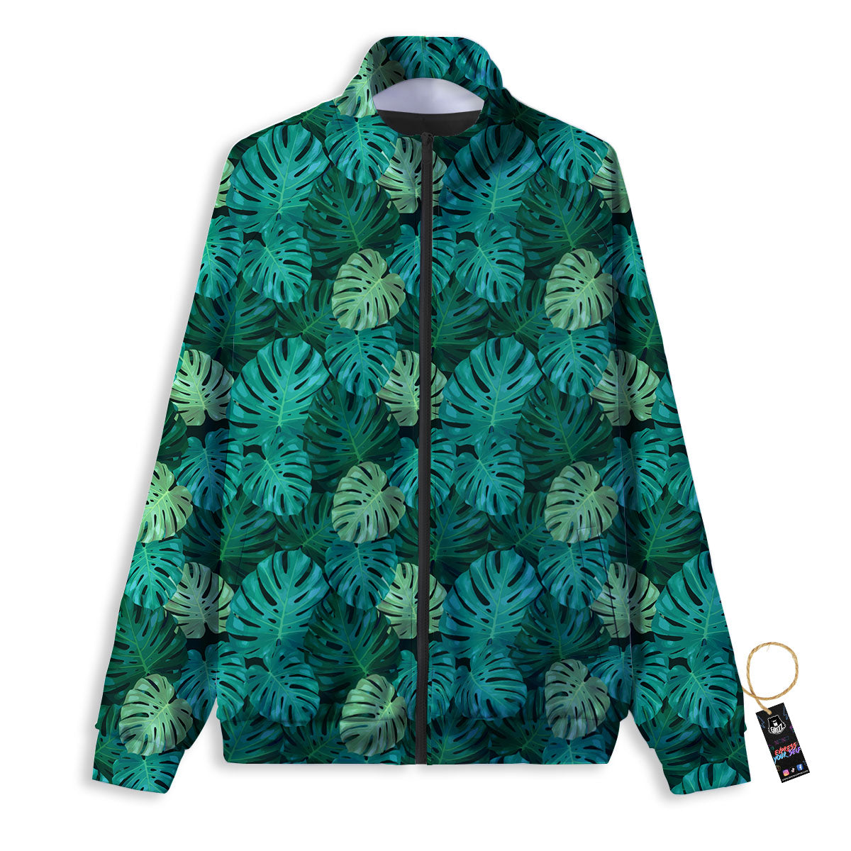 Monstera Leaf Green Print Track Jacket-grizzshop