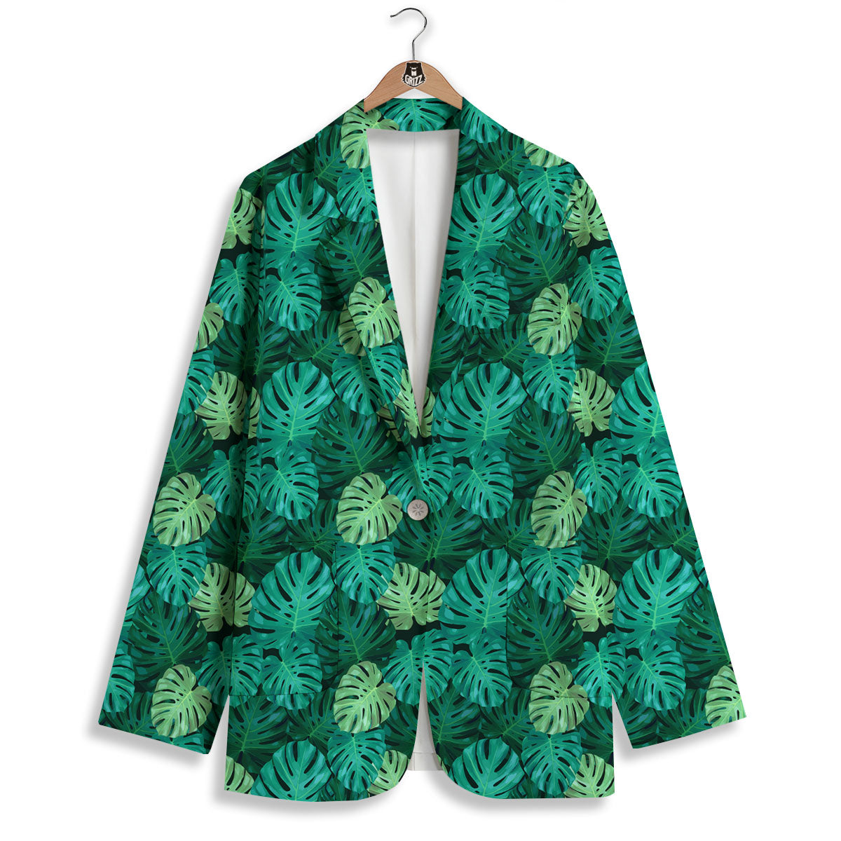 Monstera Leaf Green Print Women's Blazer-grizzshop