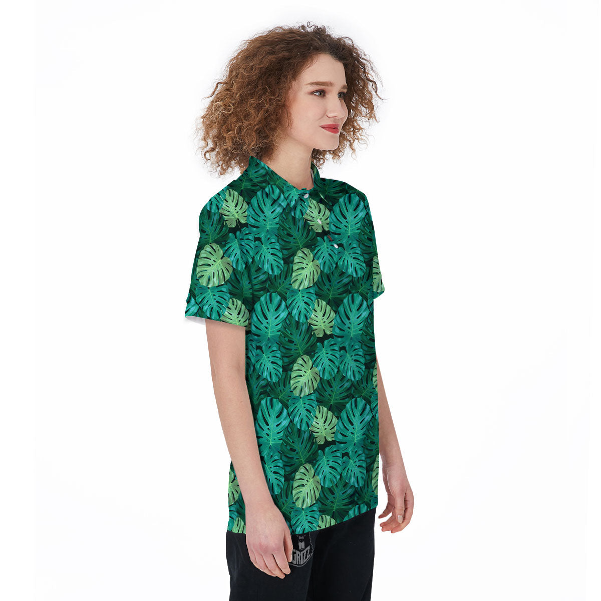 Monstera Leaf Green Print Women's Golf Shirts-grizzshop