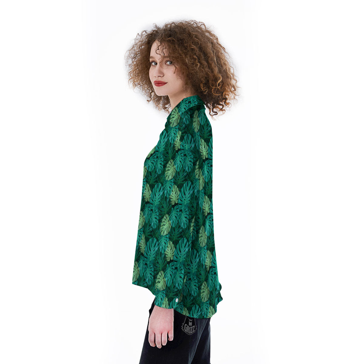 Monstera Leaf Green Print Women's Long Sleeve Shirts-grizzshop