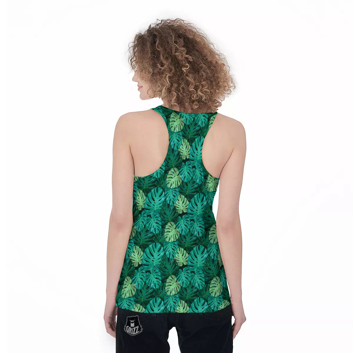 Monstera Leaf Green Print Women's Racerback Tank Top-grizzshop