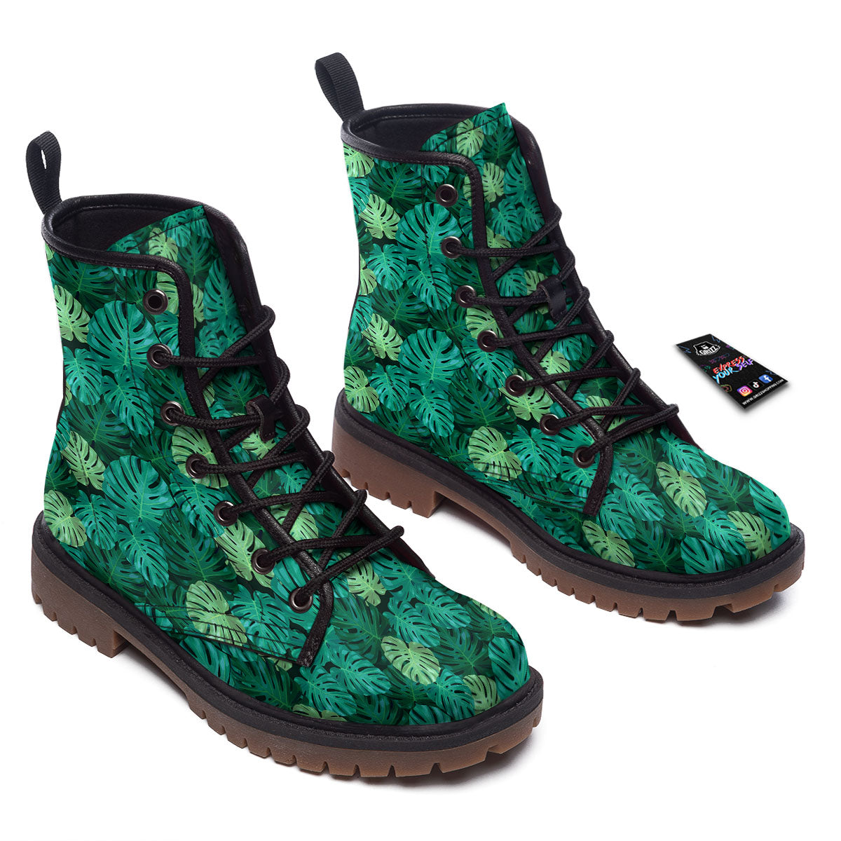 Monstera Leaf Green Print Work Boots-grizzshop