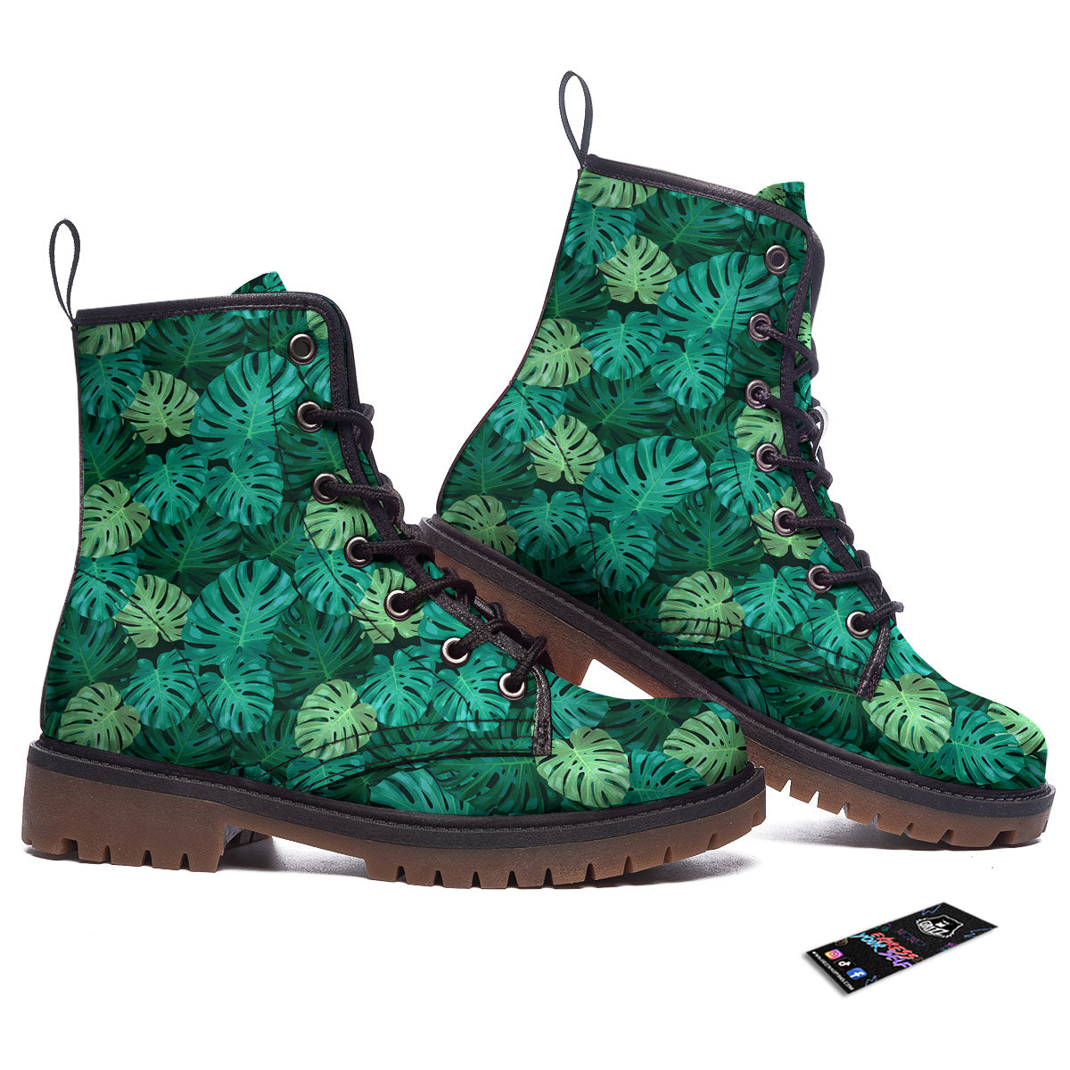 Monstera Leaf Green Print Work Boots-grizzshop