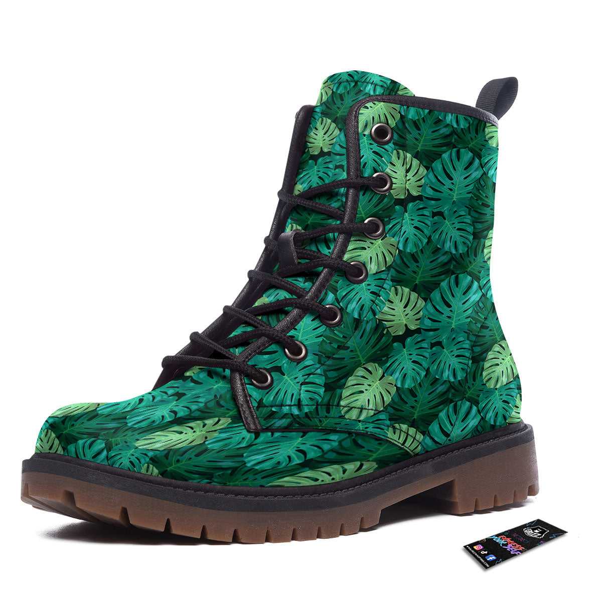 Monstera Leaf Green Print Work Boots-grizzshop