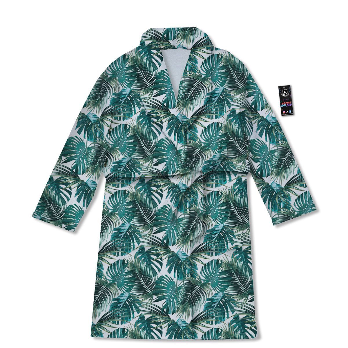 Monstera Leaves Palm Print Pattern Bathrobe-grizzshop
