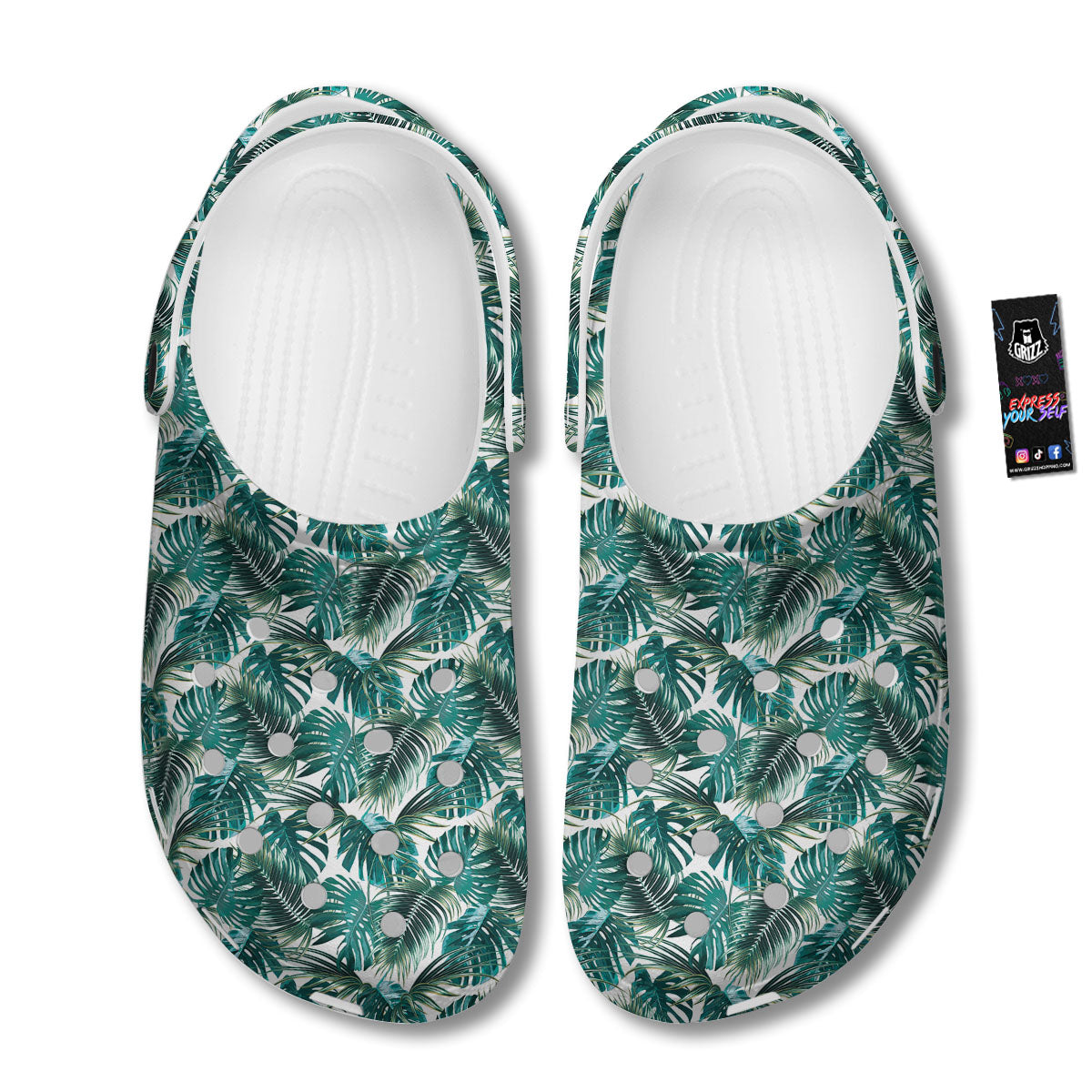 Monstera Leaves Palm Print Pattern Clog-grizzshop