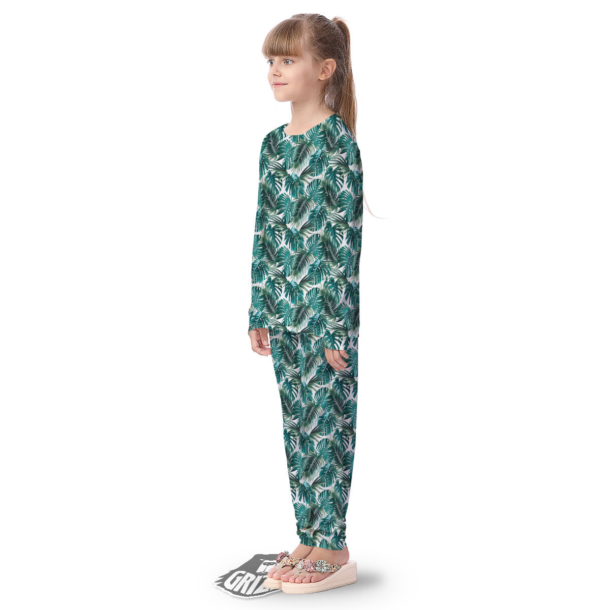Monstera Leaves Palm Print Pattern Kid's Pajamas-grizzshop