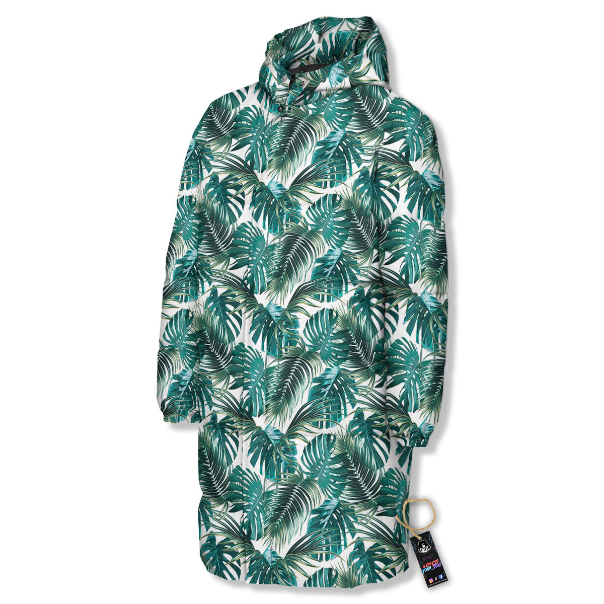 Monstera Leaves Palm Print Pattern Long Down Jacket-grizzshop