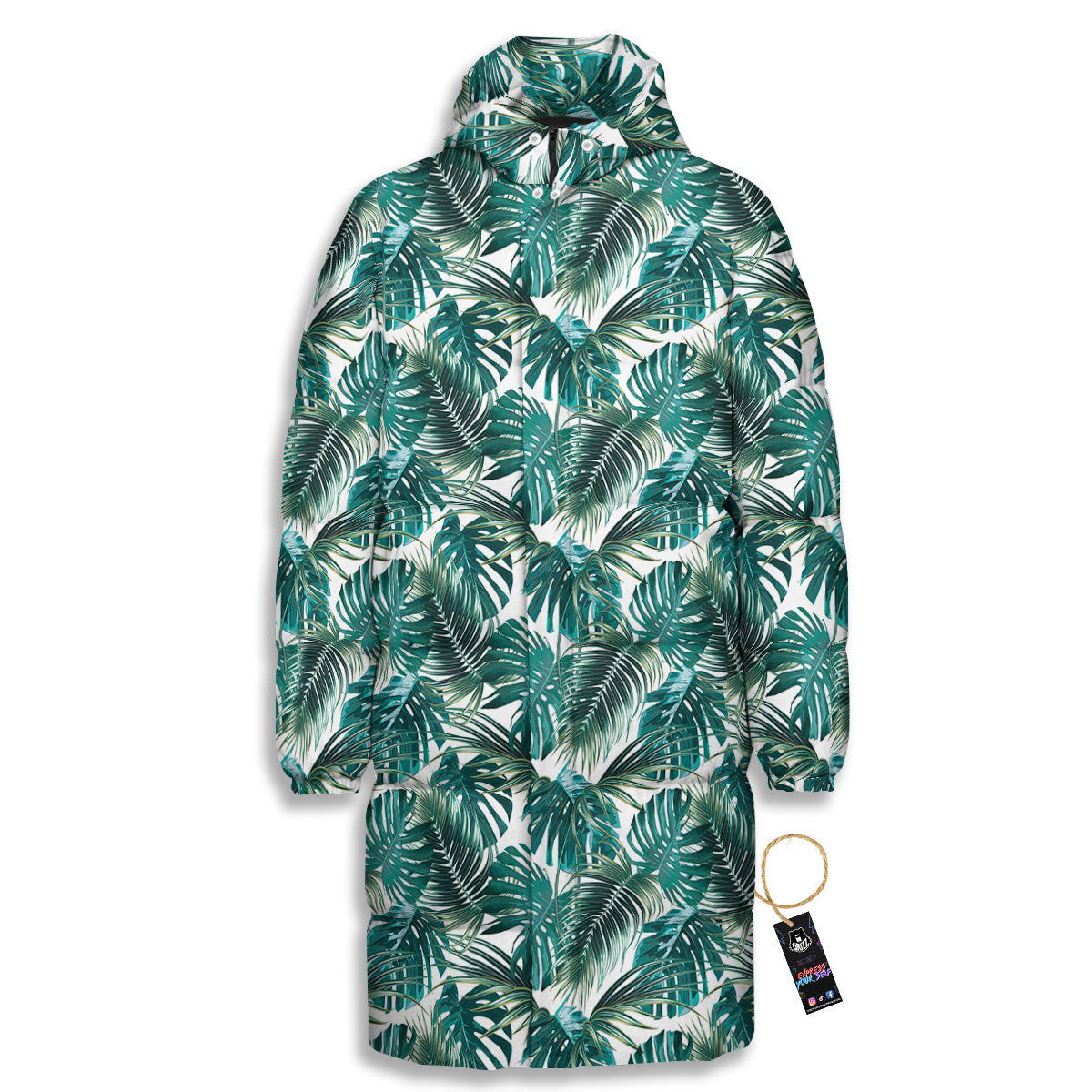 Monstera Leaves Palm Print Pattern Long Down Jacket-grizzshop
